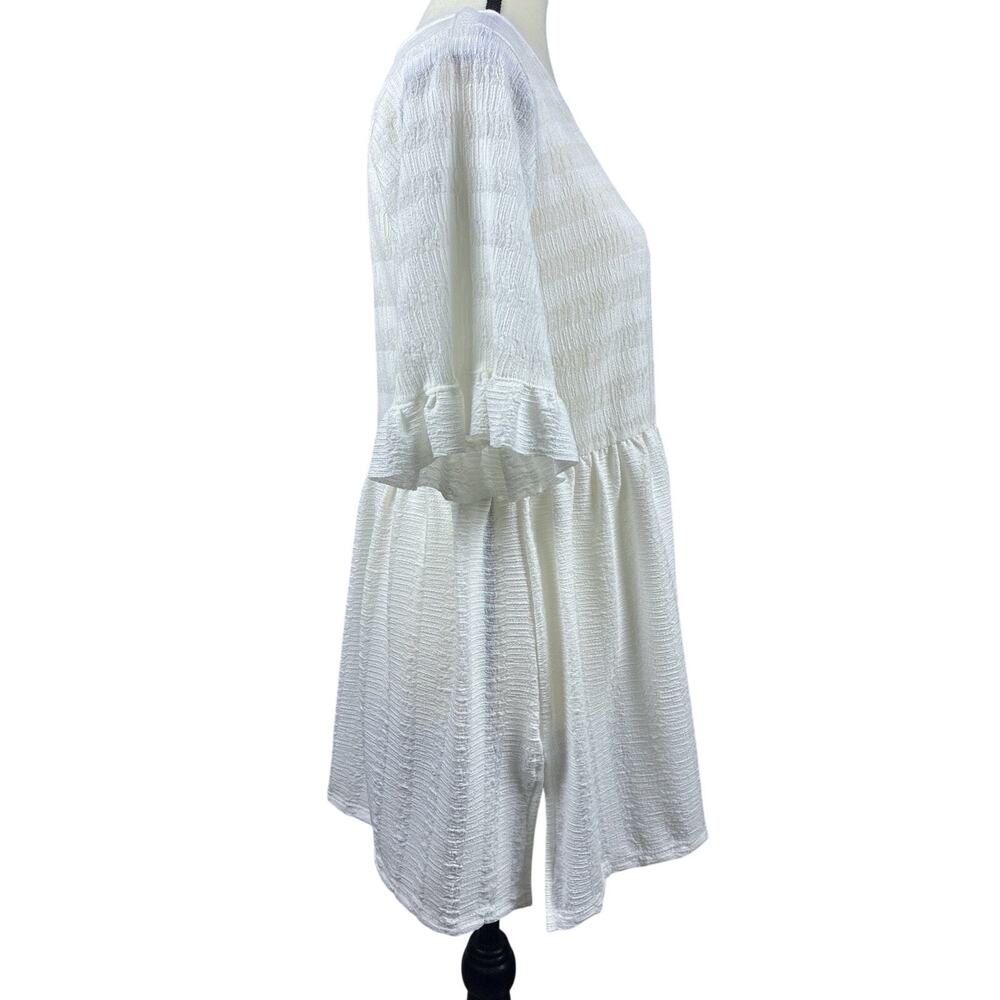 Orange Farm Boutique Sz M White Textured Gauzy Lagen Look Ruffle Sleeve Tunic - Picture 2 of 7